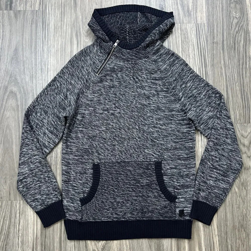 Trash Noveau Cowl Neck Hooded Knit Sweater Dark Gray & Black Size Medium NWOT